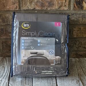 Serta Simply Clean Gray 3-Peice Duvet Set Antimicrobial Size King